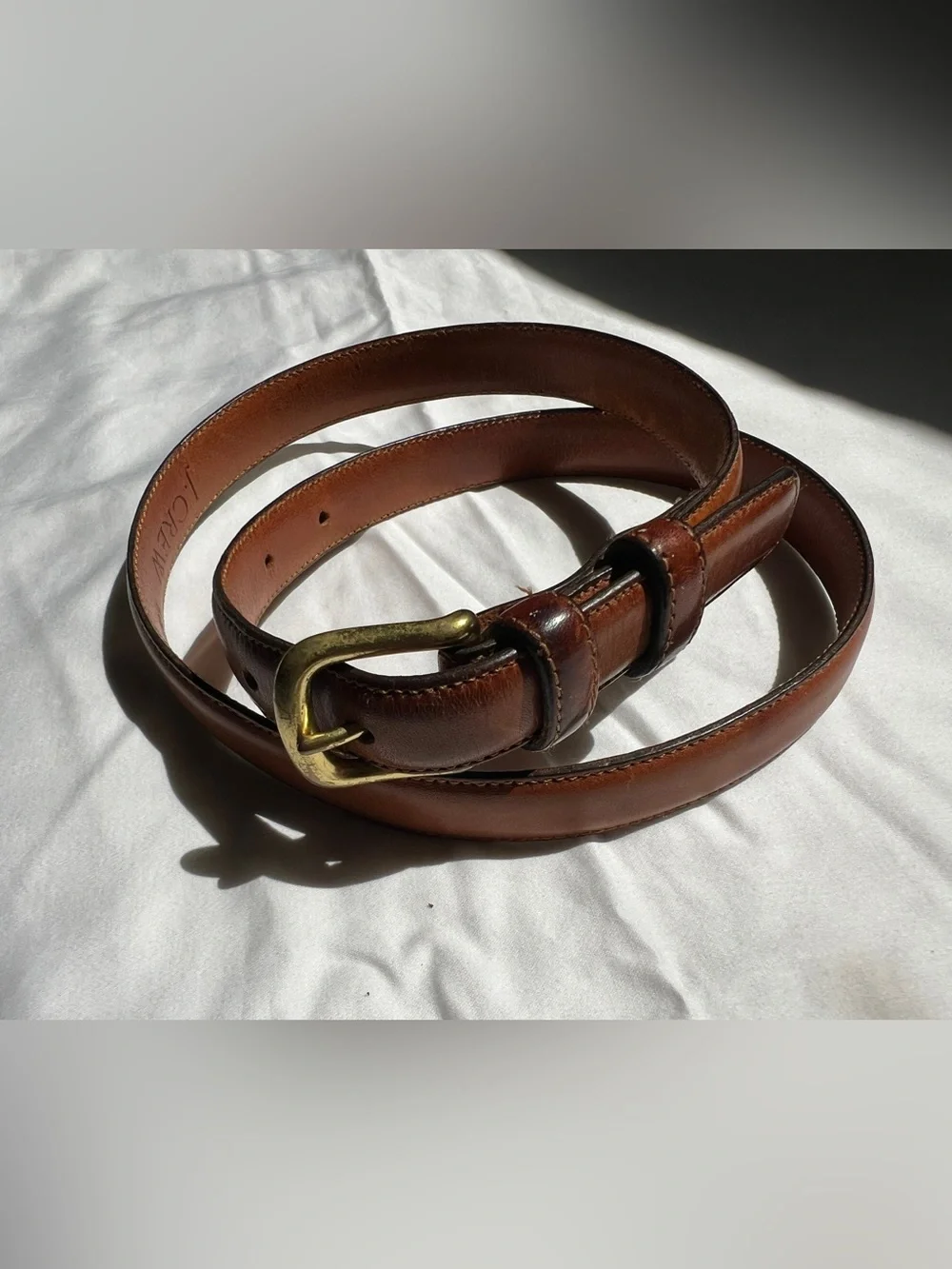 Vintage 90s J CREW brown glove tanned belt Italian leather made in USA brass
